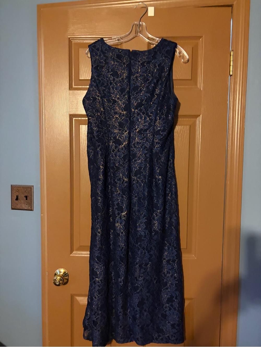 Oleg Cassini Navy and Gold Lace Maxi Dress